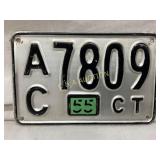 1955 Connecticut License Plate with Tag A7809