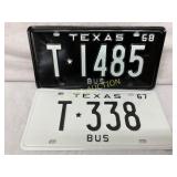 2 Texas Bus License Plates, 1967 and 1968