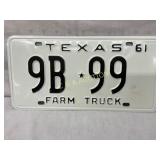 Texas 1961 Farm Truck License Plate 9B-99