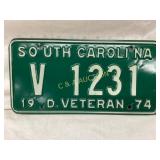 South Carolina 1974 Disabled Veteran License Plate