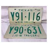 Two 1970 Texas Trailer License Plates