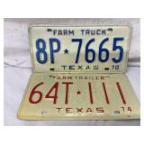Two Texas Farm Truck and Farm Trailer License Plat