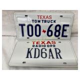 Two Texas License Plates: Tow Truck T00-68E, Radio