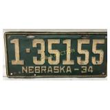 1934 Nebraska License Plate 1-35155