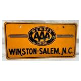 1956 AAA Member License Plate Signs, Winston-Salem