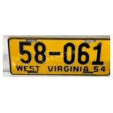 1954 West Virginia License Plate, Yellow and Black