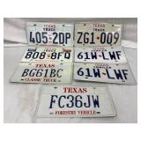 Seven Texas License Plates Including One Matching