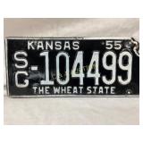 Kansas 1955 License Plate with ï¿½The Wheat Stateï¿½ S