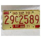 Indiana 1970-71 License Plate with Yellow and Red