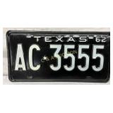 1962 Texas License Plate with Serial Number ï¿½AC-35