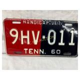 1960 Tennessee Handicap Veteran License Plate