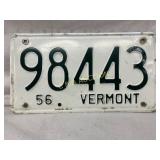 1956 Vermont License Plate with 98443 Numbering