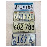 Four Minnesota License Plates, Including Handicapp