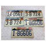 5 Nebraska License Plates with Various Designs