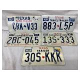 5 Texas Trailer License Plates from 1987, 1993, 19