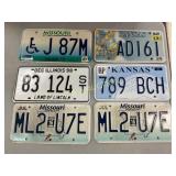 6 License Plates from Missouri, Kansas, and Illino