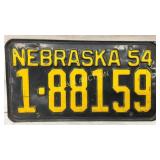 Nebraska 1954 License Plate with Yellow Embossed N