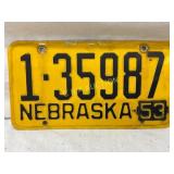 Nebraska 1952-53 License Plate with Yellow and Bla