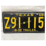 Texas 1968 Trailer License Plate Z91-115