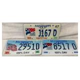 Three Mississippi DAV License Plates, 1967 and 199
