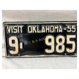 1955 Oklahoma License Plate, ï¿½Visit Oklahoma-55ï¿½ D