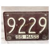 1955 Massachusetts License Plate with Number 9229