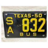 Texas 1950 ï¿½SAï¿½ ï¿½Busï¿½ License Plate with Embossed