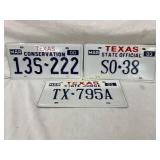 Three Texas License Plates: Conservation 2000, Sta