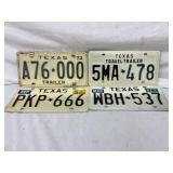 Four Texas License Plates from 1973, 1975, 1981, a