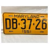 Maryland 1955 License Plate with DB-37-26 Registra