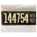 Nebraska 1921 License Plate with Number 144754