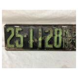 Nebraska 1923 License Plate with Raised Green Numb