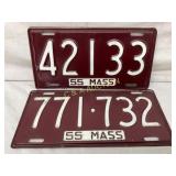 1955 Massachusetts License Plates with Embossed Nu