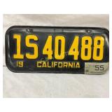 California 1951-55 License Plate with 1955 Validat