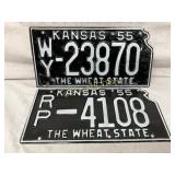 Two 1955 Kansas License Plates Marked ï¿½The Wheat S