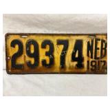 Nebraska License Plate, 1917 Issue, Yellow and Bla