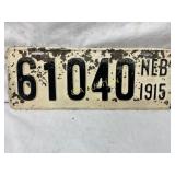 Nebraska 1915 License Plate with Number 61040