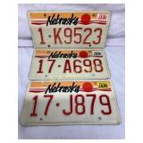 Three Nebraska License Plates, 1988, 1989, and 199