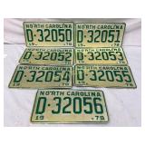 7 Consecutive 1978 North Carolina License Plates (