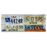 Four Utah Handicap License Plates