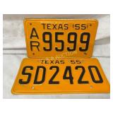 Two 1955 Texas License Plates ï¿½ AR 9599 and SD 242