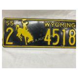 1955 Wyoming License Plate with Cowboy Graphic