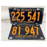 Two 1955 Illinois License Plates, ï¿½Land of Lincoln