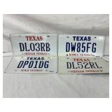 Four Texas Veteran License Plates for Vietnam, Kor