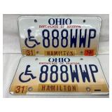Ohio Hamilton Handicap License Plates ï¿½888WWPï¿½ wit