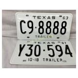 Two Texas Trailer License Plates 1963 and 1967