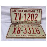 Two 1976 Oklahoma Bicentennial License Plates