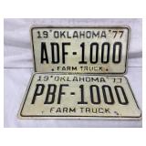 1977 Oklahoma Farm Truck License Plates, ADF-1000