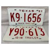 Two Texas License Plates: 1963 ï¿½Truck Tractorï¿½ and