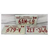 Three 1981 Texas License Plates: ï¿½Mobile Home,ï¿½ ï¿½I
